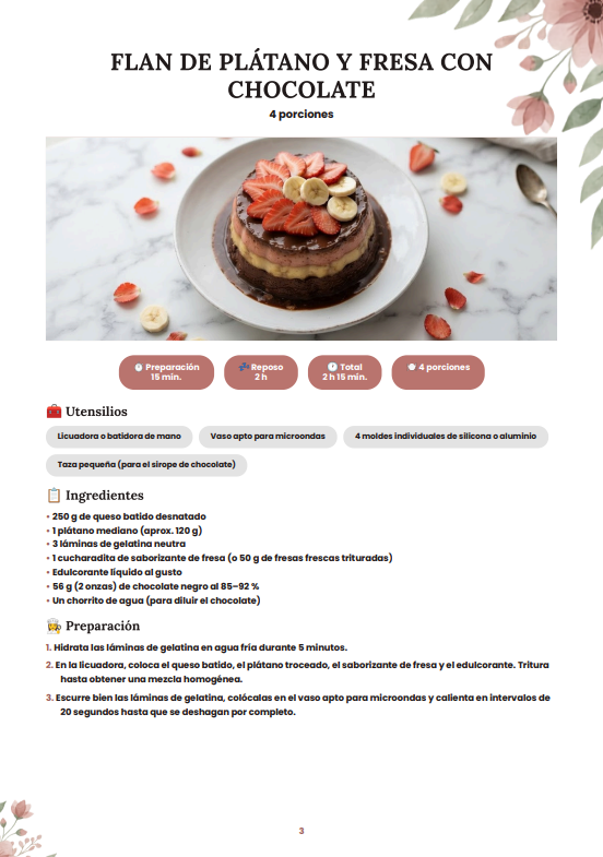 Receta Flan de Plátano y Fresa con Chocolate — página 1